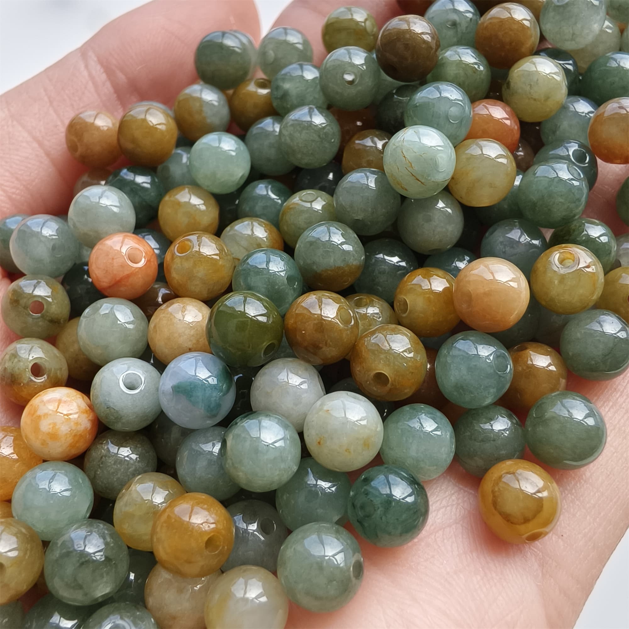 DDP 50pcs 6mm Natural Certificated Multi Color Burmese Jadeite Round Beads