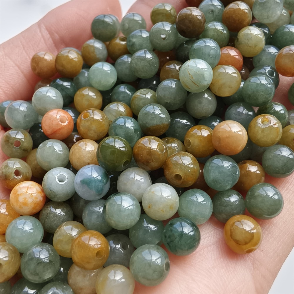 DDP 50pcs 6mm Natural Certificated Multi Color Burmese Jadeite Round Beads