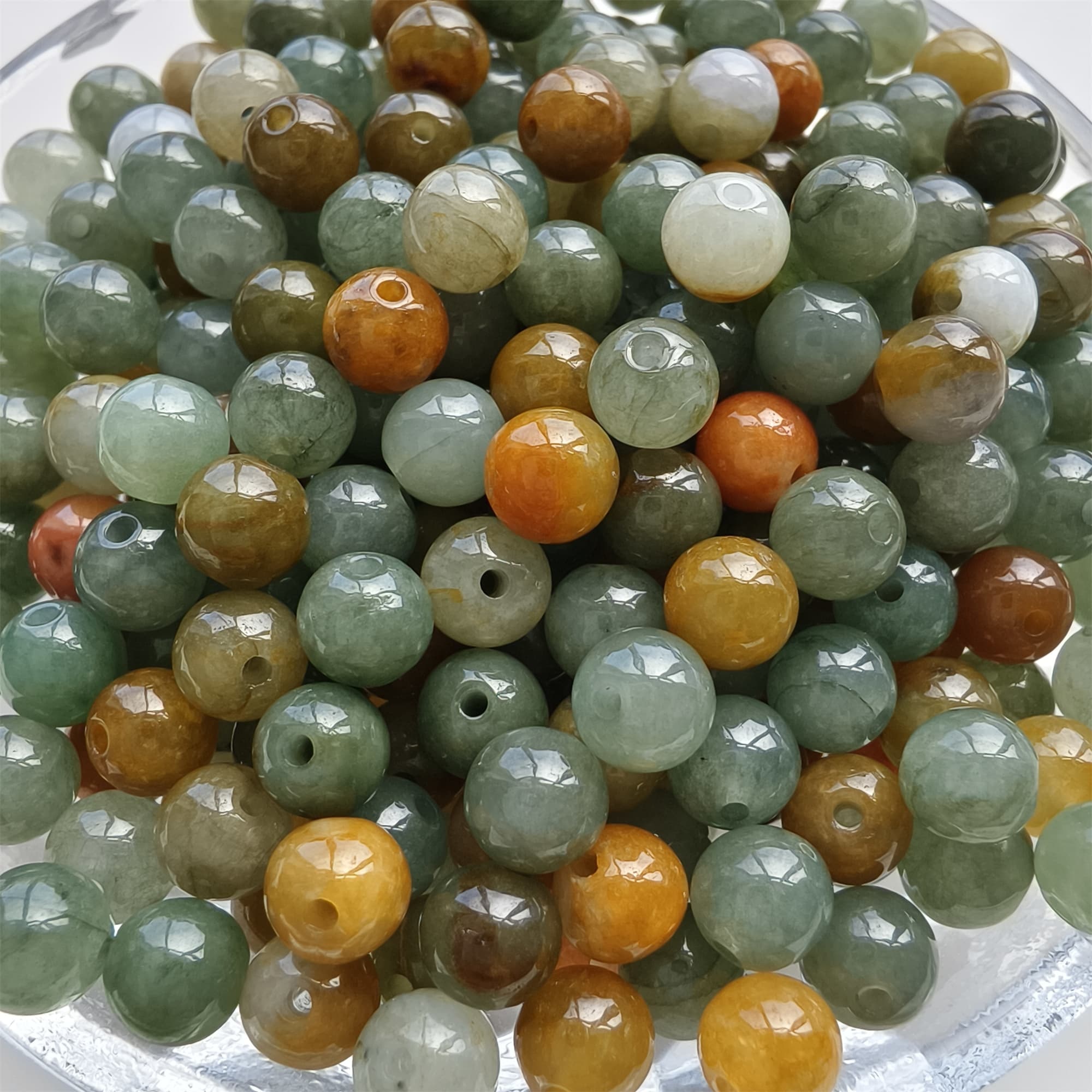 DDP 50pcs 6mm Natural Certificated Multi Color Burmese Jadeite Round Beads