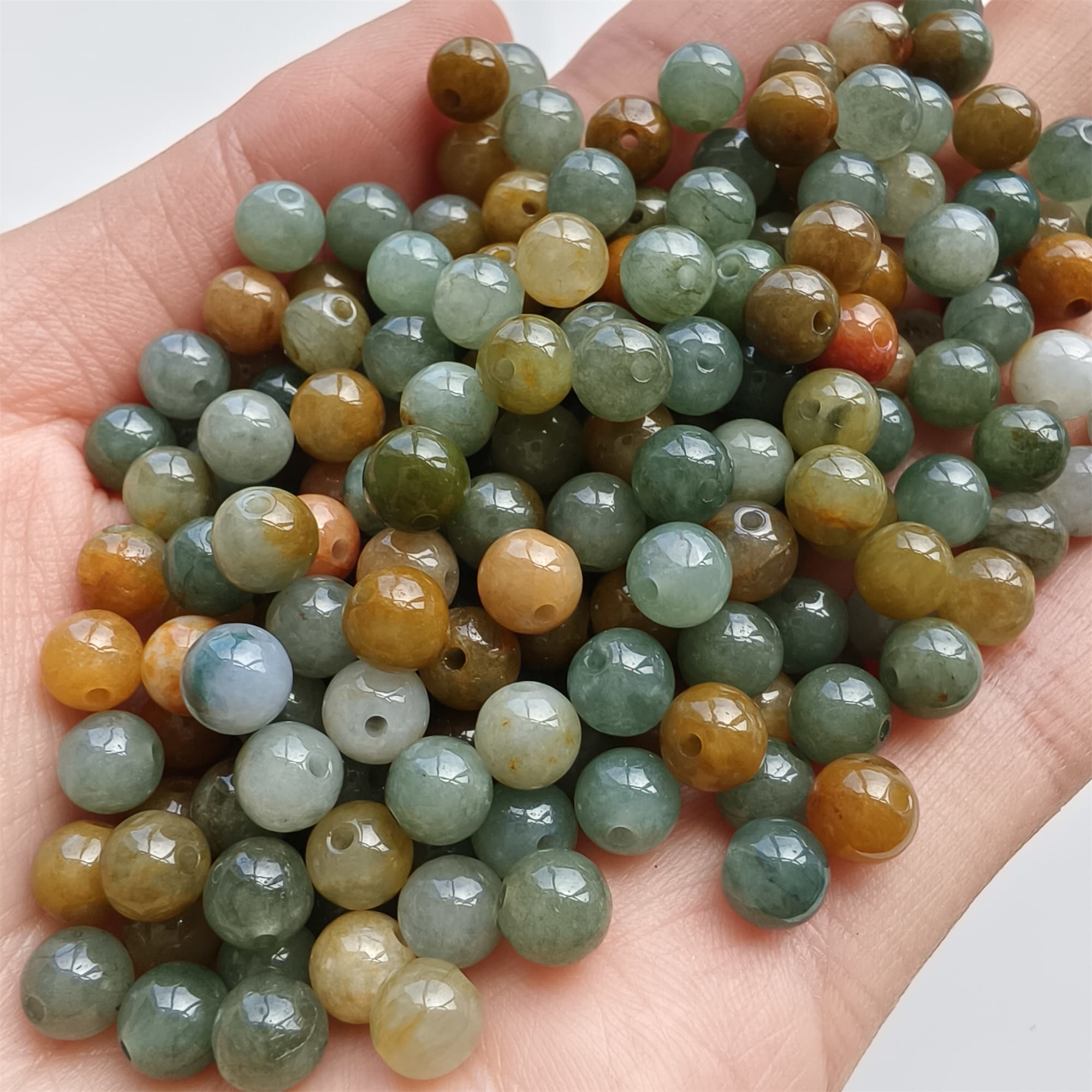 DDP 50pcs 6mm Natural Certificated Multi Color Burmese Jadeite Round Beads