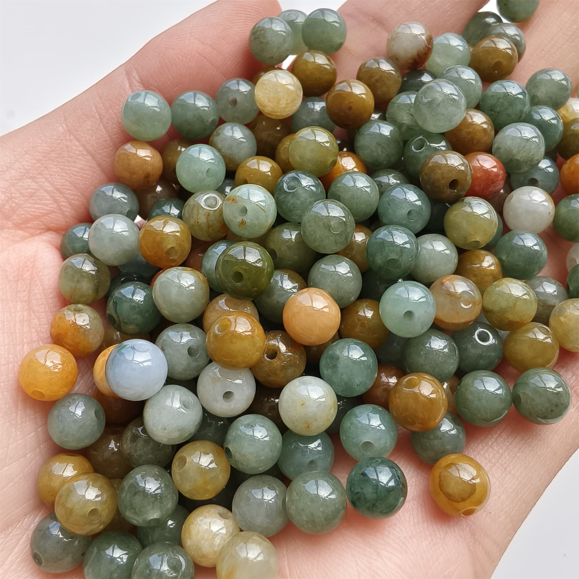 DDP 50pcs 6mm Natural Certificated Multi Color Burmese Jadeite Round Beads