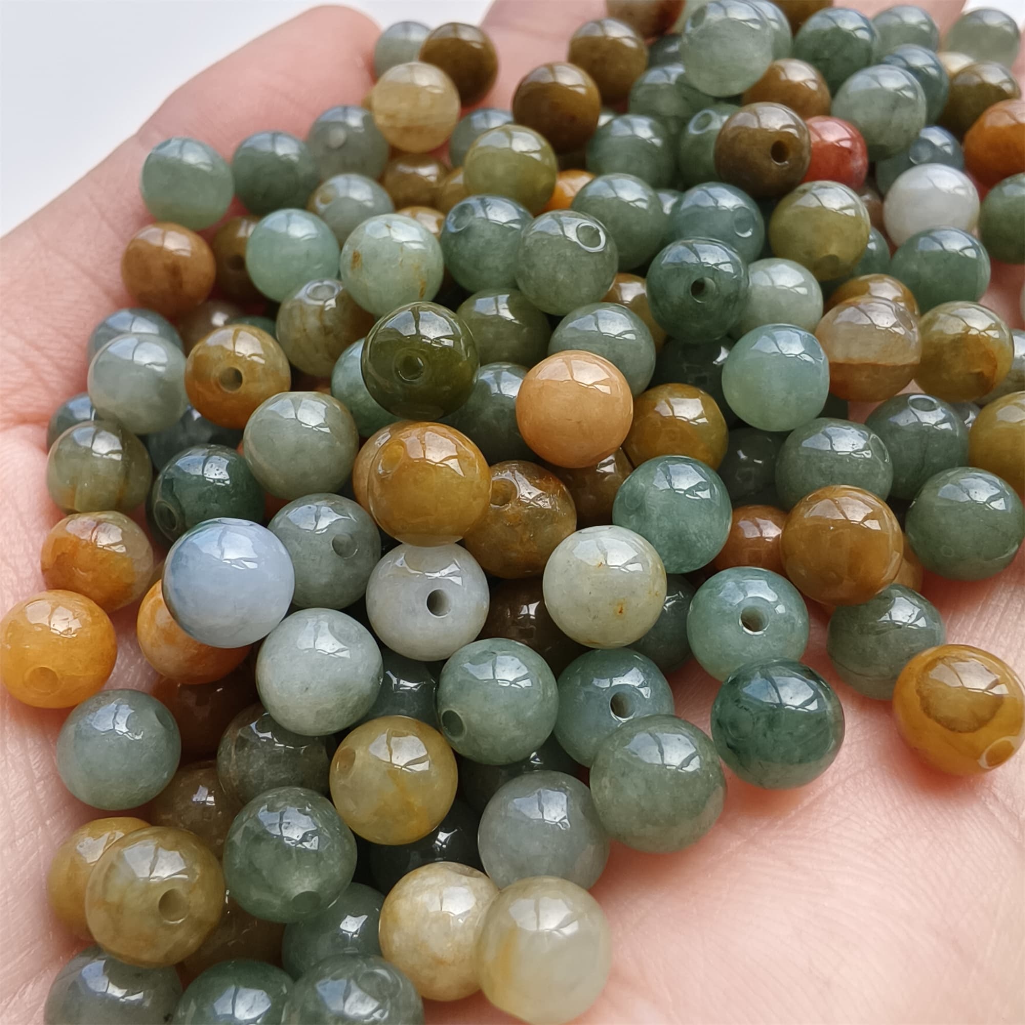 DDP 50pcs 6mm Natural Certificated Multi Color Burmese Jadeite Round Beads