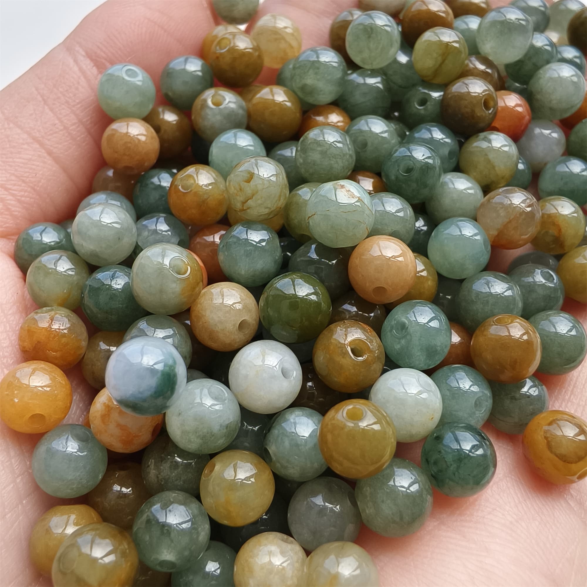 DDP 50pcs 6mm Natural Certificated Multi Color Burmese Jadeite Round Beads