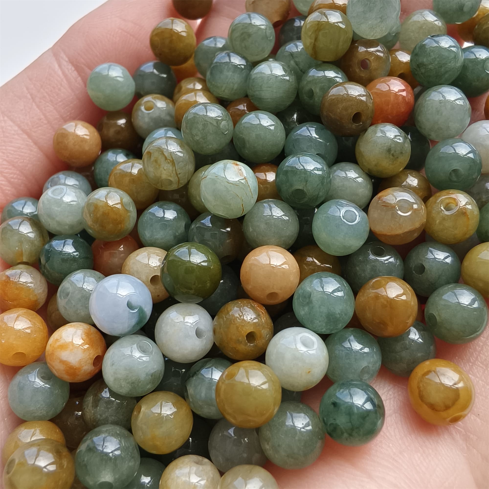 DDP 50pcs 6mm Natural Certificated Multi Color Burmese Jadeite Round Beads