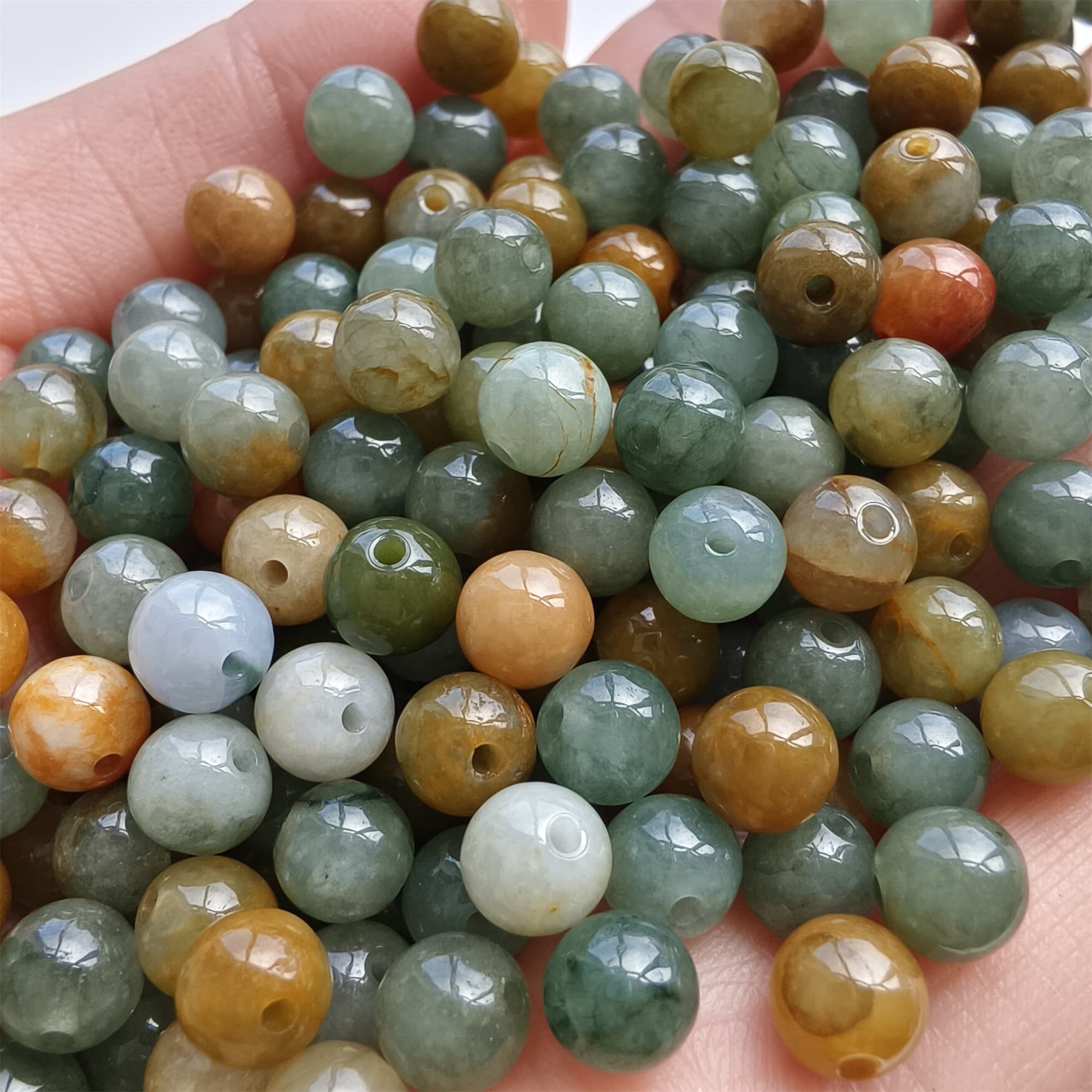 DDP 50pcs 6mm Natural Certificated Multi Color Burmese Jadeite Round Beads