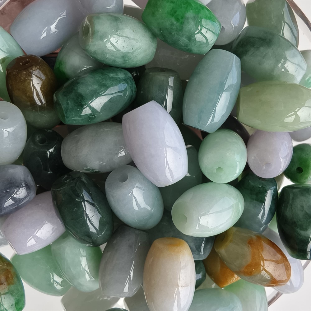 DDP 10pcs 8.5X13mm Natural Certificated Multi Color Burmese Jadeite Oval Barrel Beads