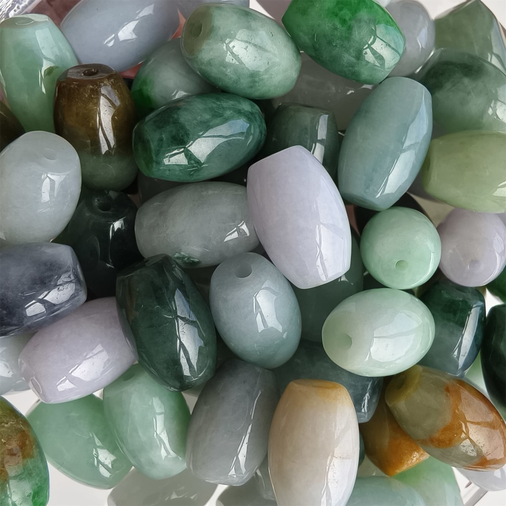 DDP 10pcs 8.5X13mm Natural Certificated Multi Color Burmese Jadeite Oval Barrel Beads