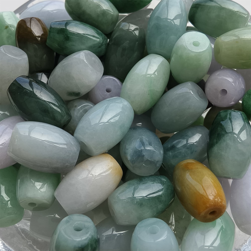 DDP 10pcs 8.5X13mm Natural Certificated Multi Color Burmese Jadeite Oval Barrel Beads