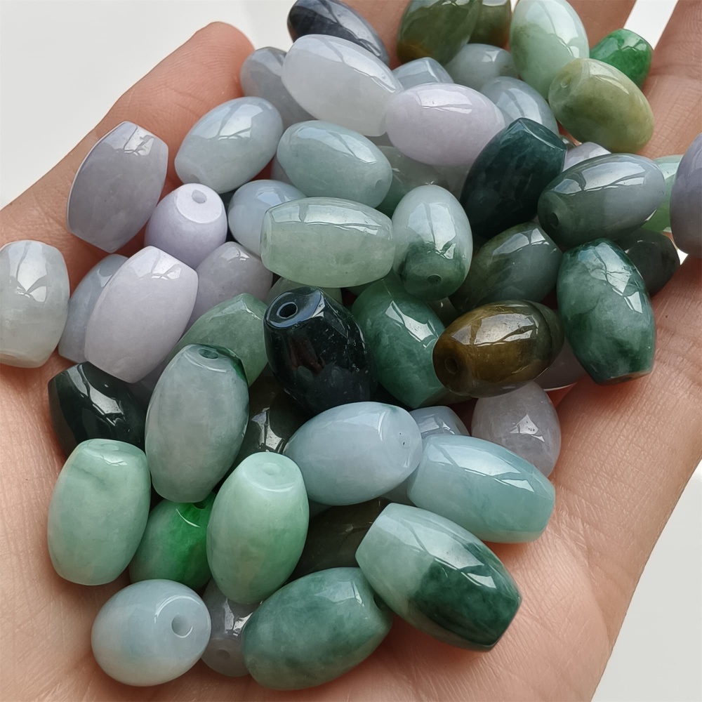 DDP 10pcs 8.5X13mm Natural Certificated Multi Color Burmese Jadeite Oval Barrel Beads