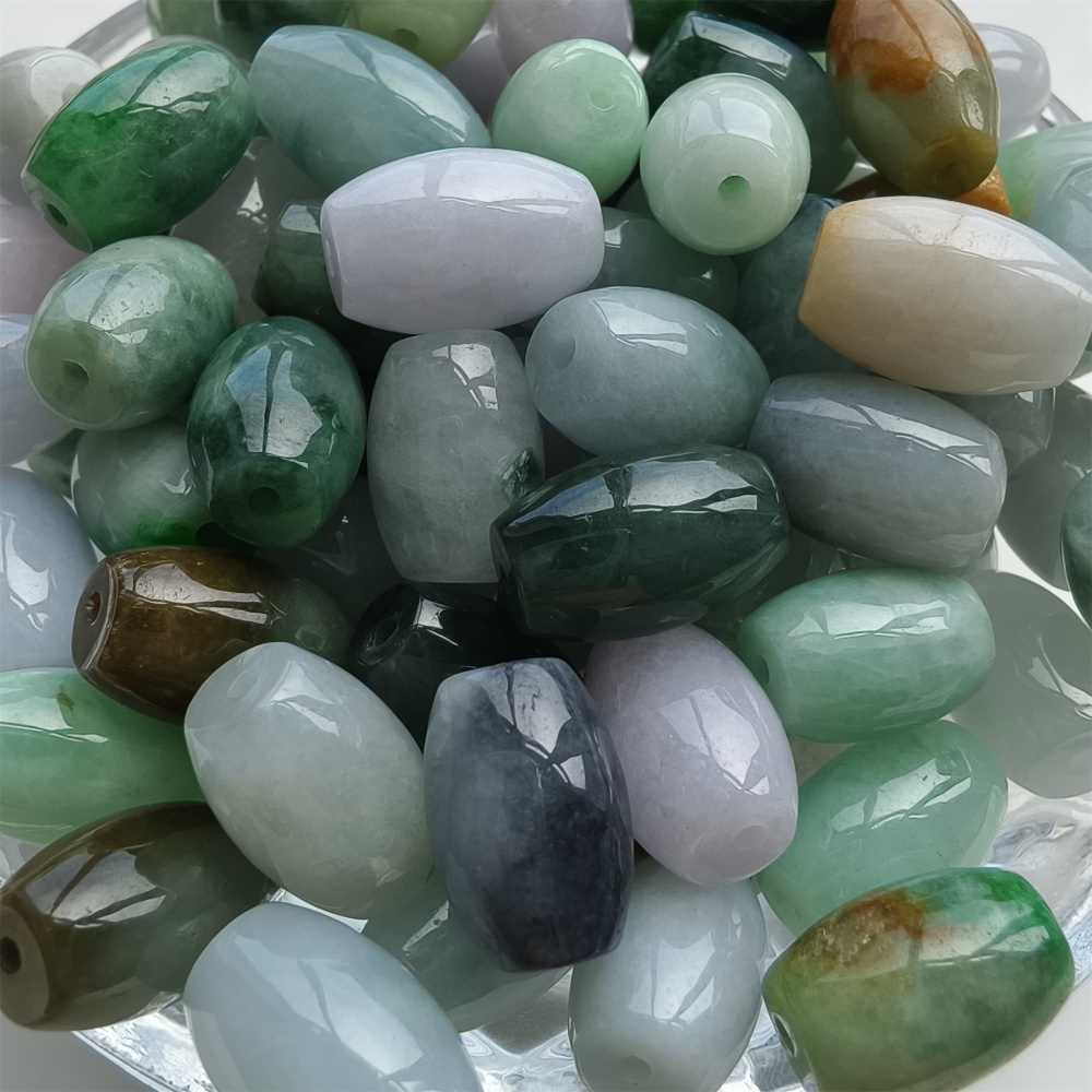 DDP 10pcs 8.5X13mm Natural Certificated Multi Color Burmese Jadeite Oval Barrel Beads