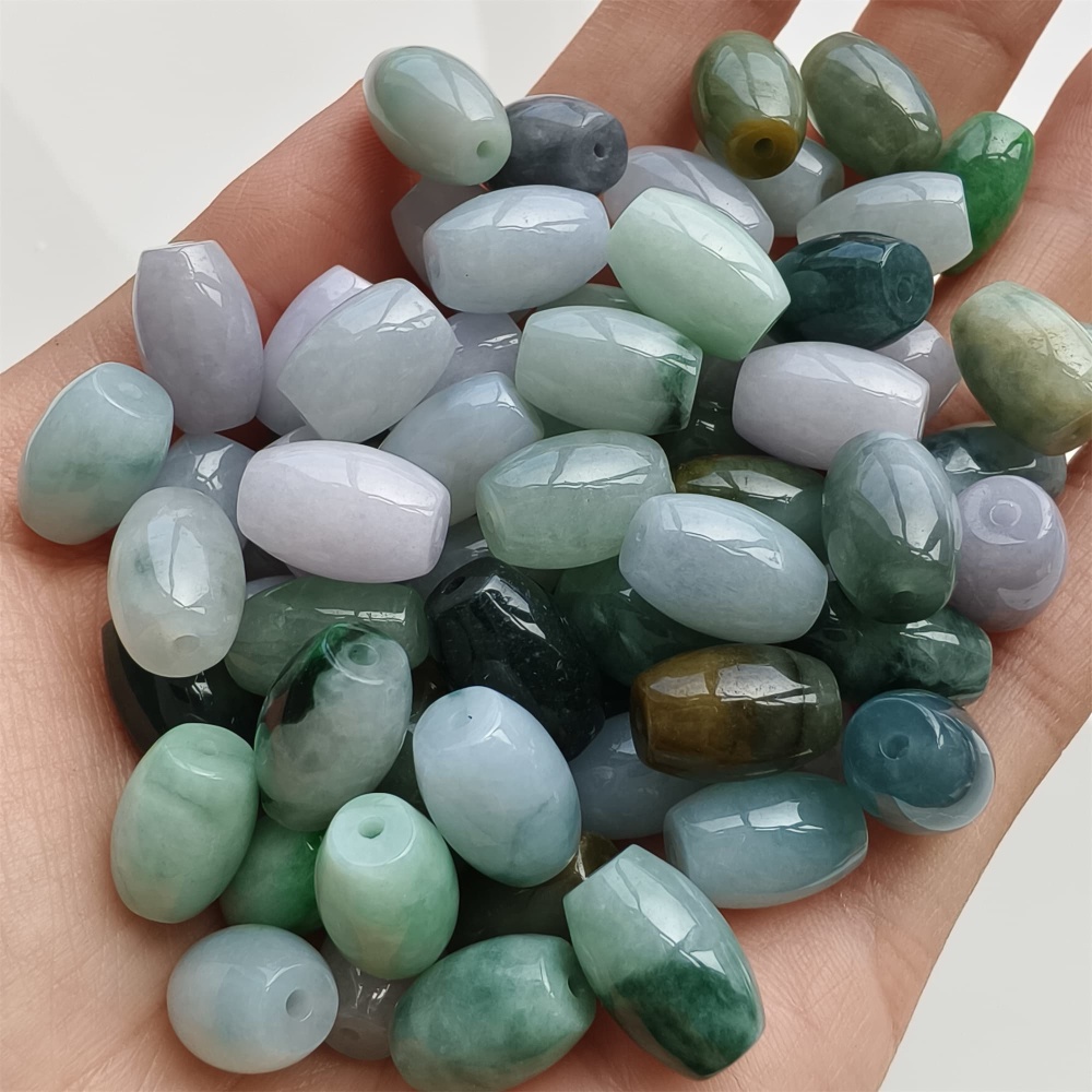DDP 10pcs 8.5X13mm Natural Certificated Multi Color Burmese Jadeite Oval Barrel Beads