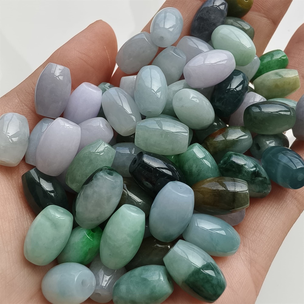 DDP 10pcs 8.5X13mm Natural Certificated Multi Color Burmese Jadeite Oval Barrel Beads