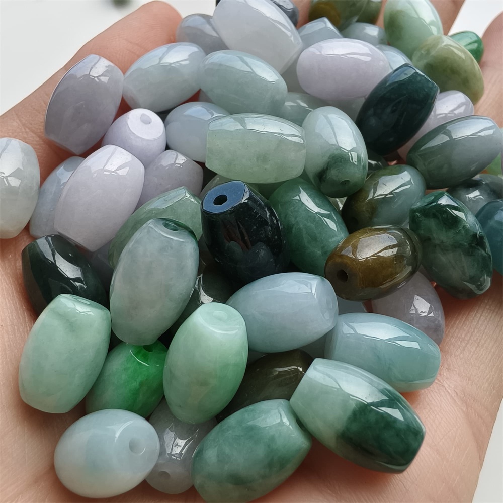 DDP 10pcs 8.5X13mm Natural Certificated Multi Color Burmese Jadeite Oval Barrel Beads