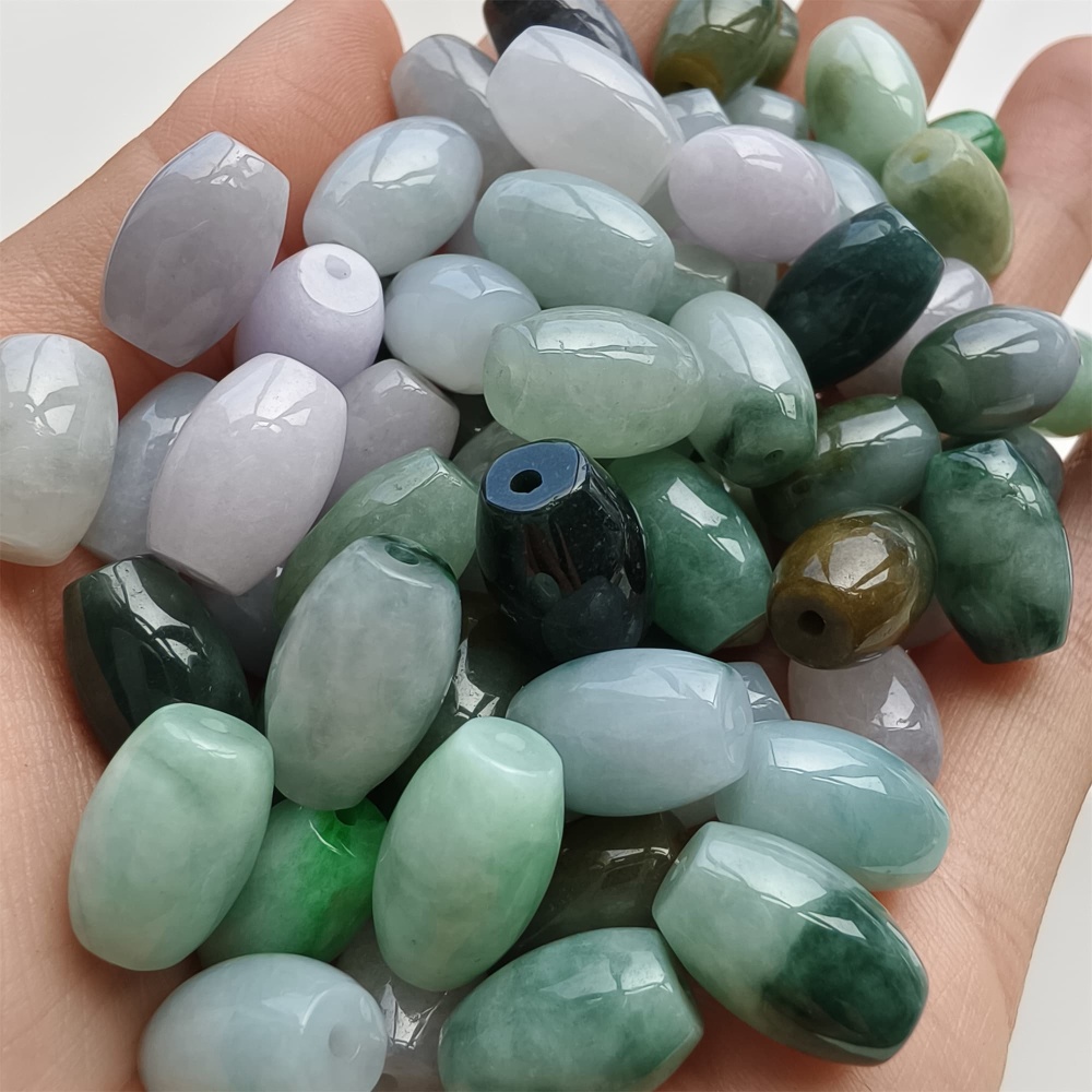 DDP 10pcs 8.5X13mm Natural Certificated Multi Color Burmese Jadeite Oval Barrel Beads