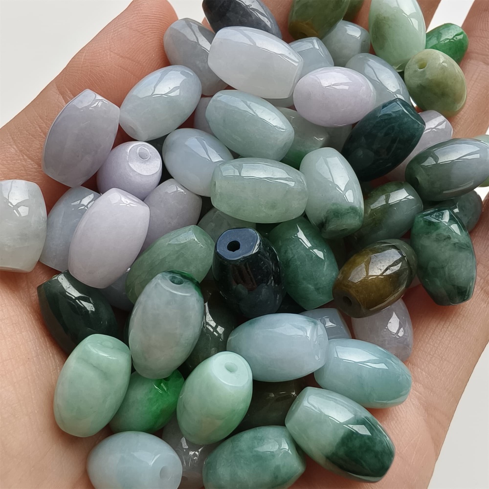 DDP 10pcs 8.5X13mm Natural Certificated Multi Color Burmese Jadeite Oval Barrel Beads