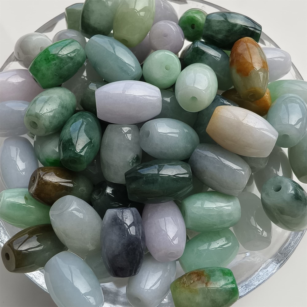DDP 10pcs 8.5X13mm Natural Certificated Multi Color Burmese Jadeite Oval Barrel Beads