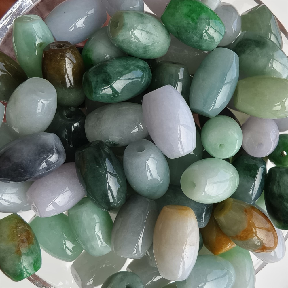 DDP 10pcs 8.5X13mm Natural Certificated Multi Color Burmese Jadeite Oval Barrel Beads