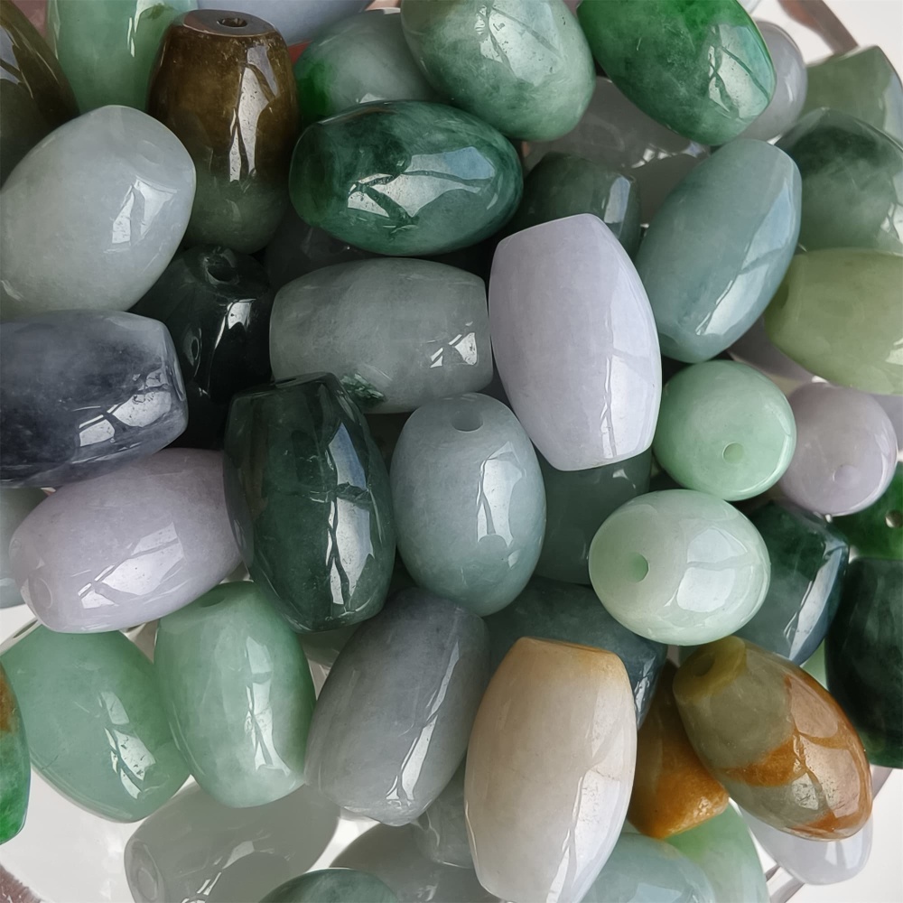 DDP 10pcs 8.5X13mm Natural Certificated Multi Color Burmese Jadeite Oval Barrel Beads
