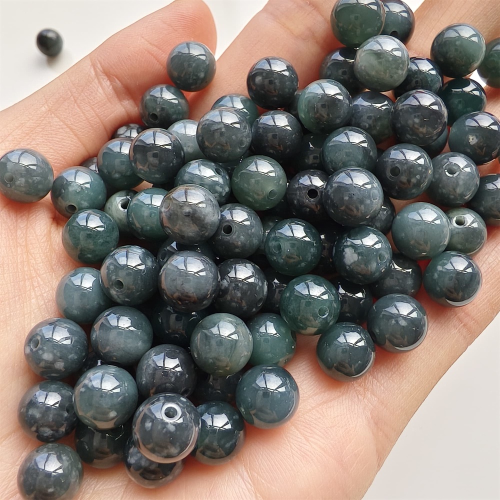 DDP 25pcs 8-8.3mm Natural Certificated Type A Black Blue Guatemalan Jadeite Round Beads