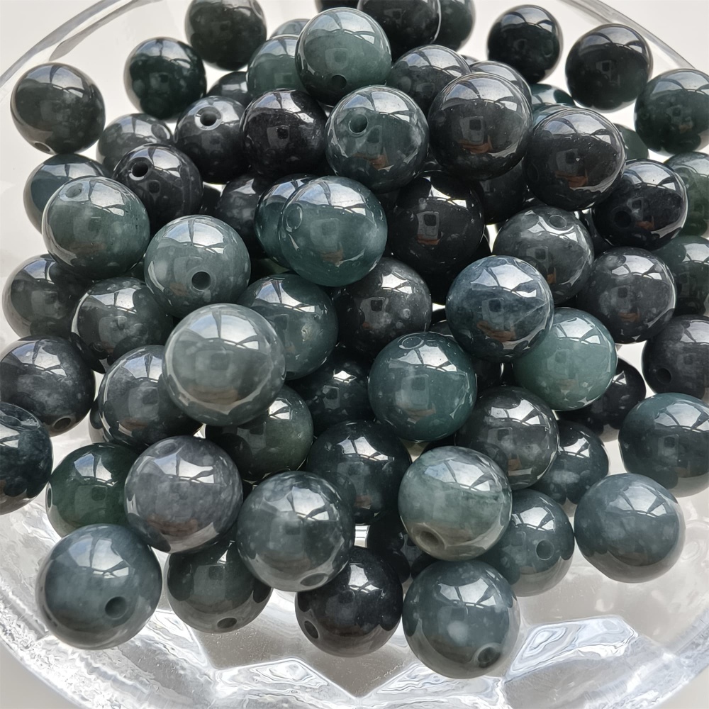 DDP 25pcs 8-8.3mm Natural Certificated Type A Black Blue Guatemalan Jadeite Round Beads