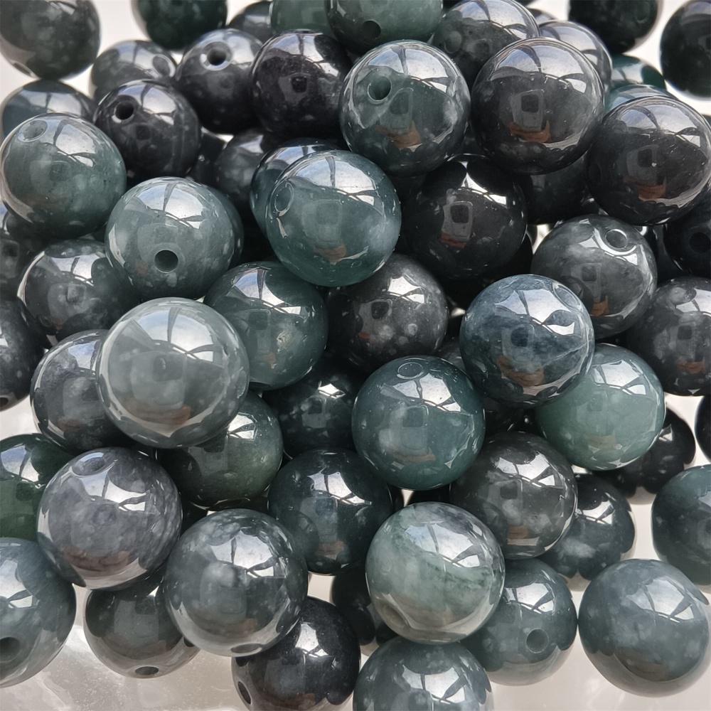 DDP 25pcs 8-8.3mm Natural Certificated Type A Black Blue Guatemalan Jadeite Round Beads