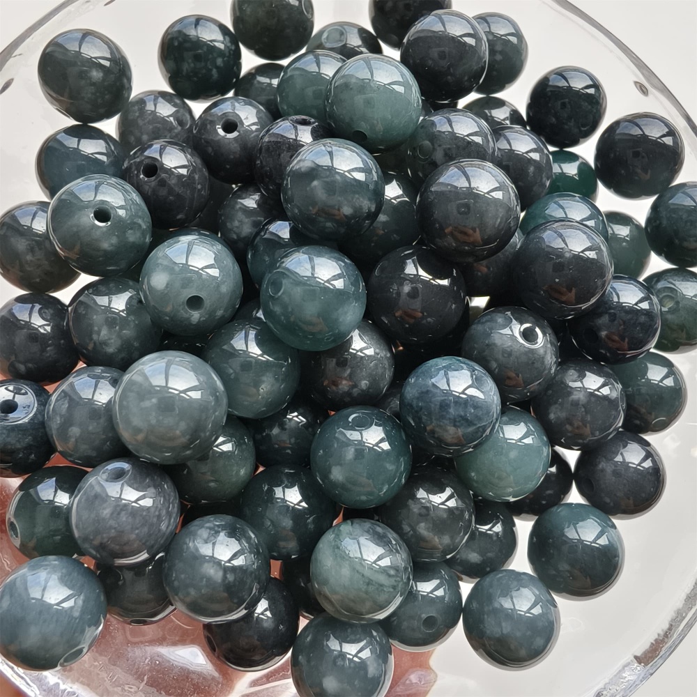 DDP 25pcs 8-8.3mm Natural Certificated Type A Black Blue Guatemalan Jadeite Round Beads