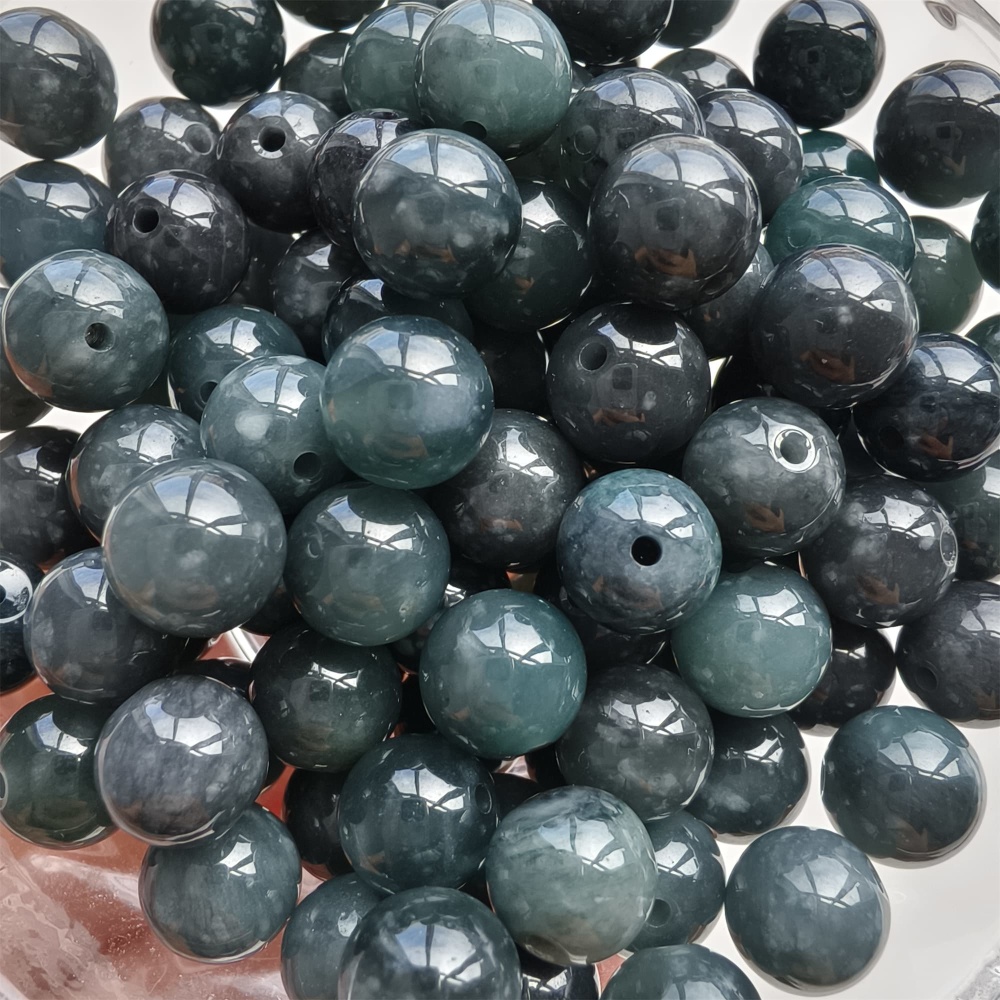 DDP 25pcs 8-8.3mm Natural Certificated Type A Black Blue Guatemalan Jadeite Round Beads