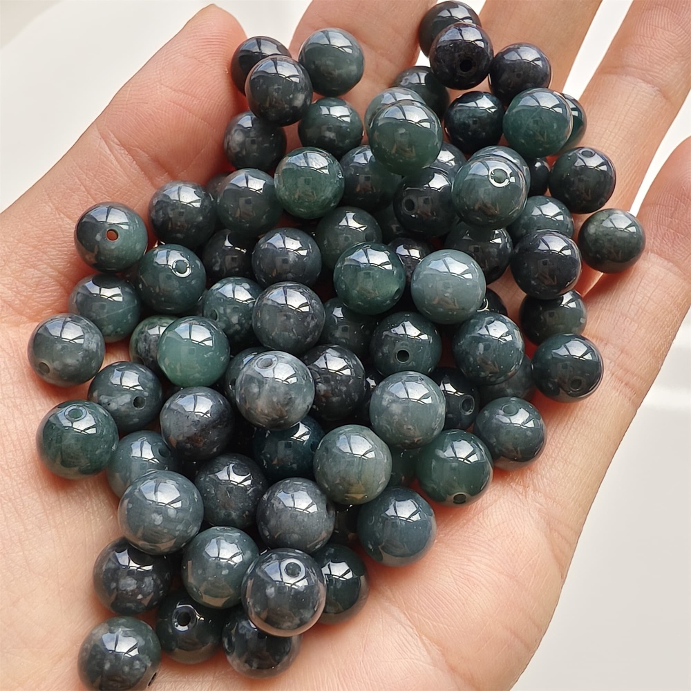 DDP 25pcs 8-8.3mm Natural Certificated Type A Black Blue Guatemalan Jadeite Round Beads