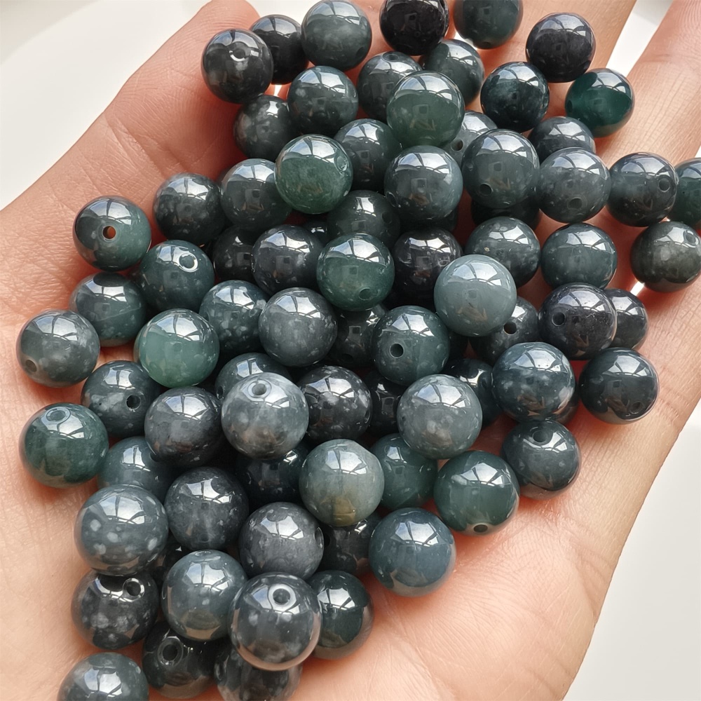 DDP 25pcs 8-8.3mm Natural Certificated Type A Black Blue Guatemalan Jadeite Round Beads