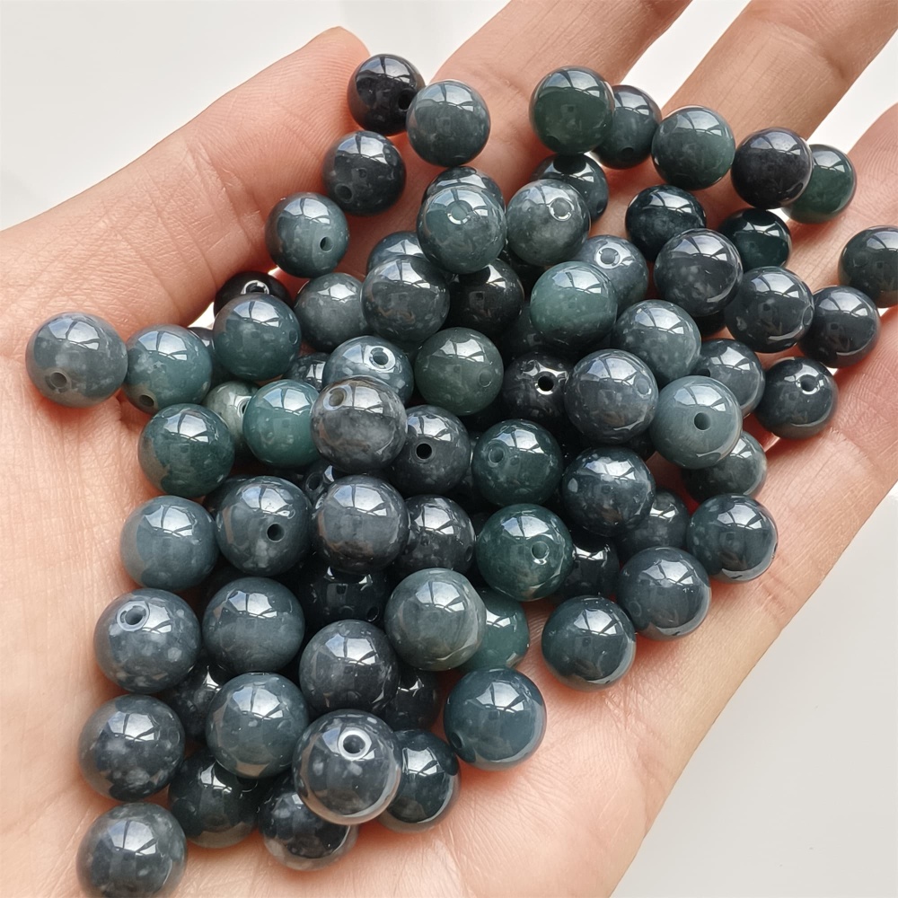 DDP 25pcs 8-8.3mm Natural Certificated Type A Black Blue Guatemalan Jadeite Round Beads