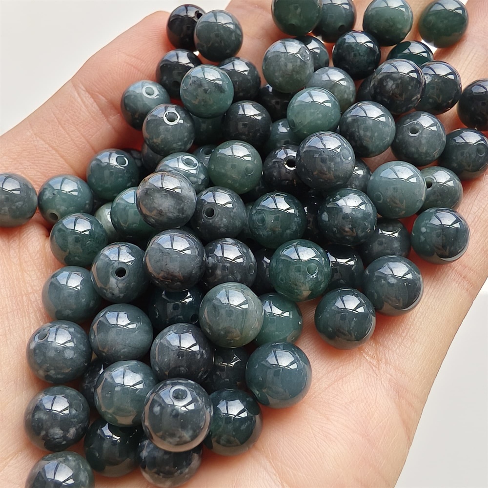 DDP 25pcs 8-8.3mm Natural Certificated Type A Black Blue Guatemalan Jadeite Round Beads
