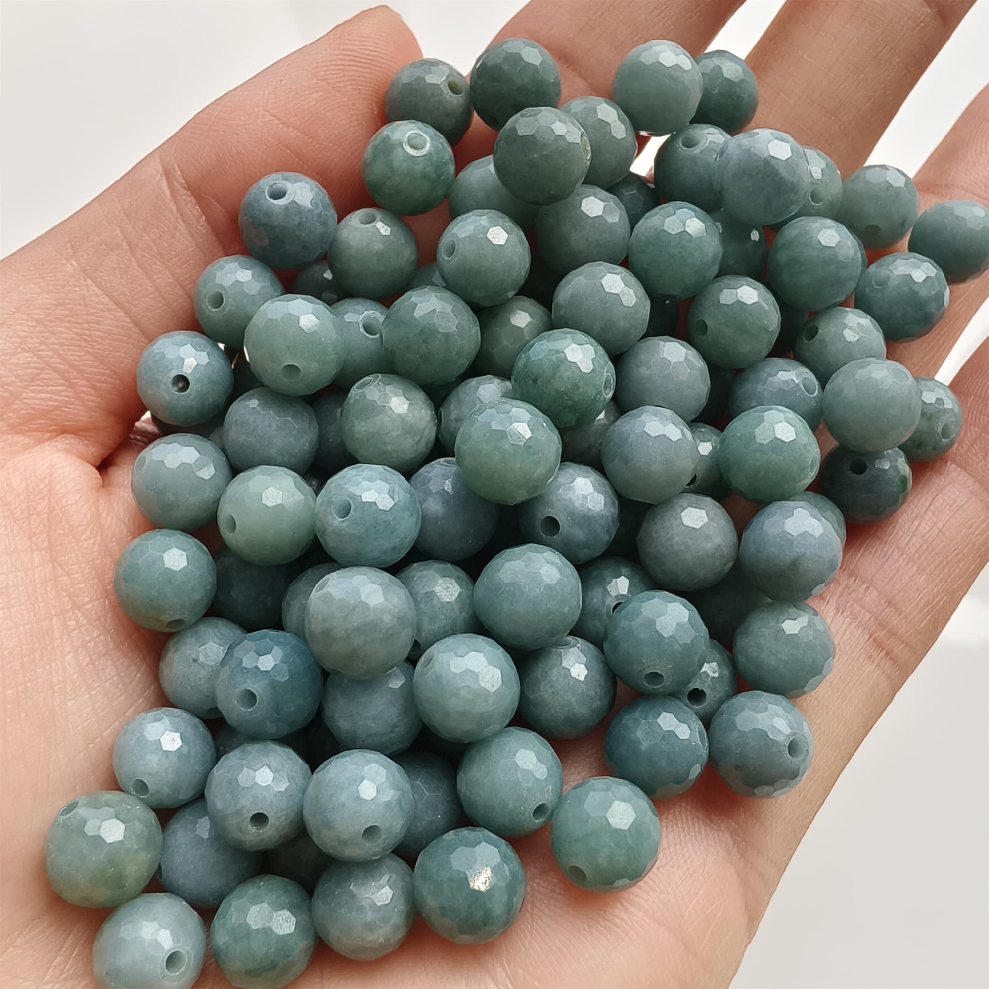 DDP 25pcs 7-7.5mm Natural Certificated Type A Blue Guatemalan Jadeite Round Diamond Cut Beads