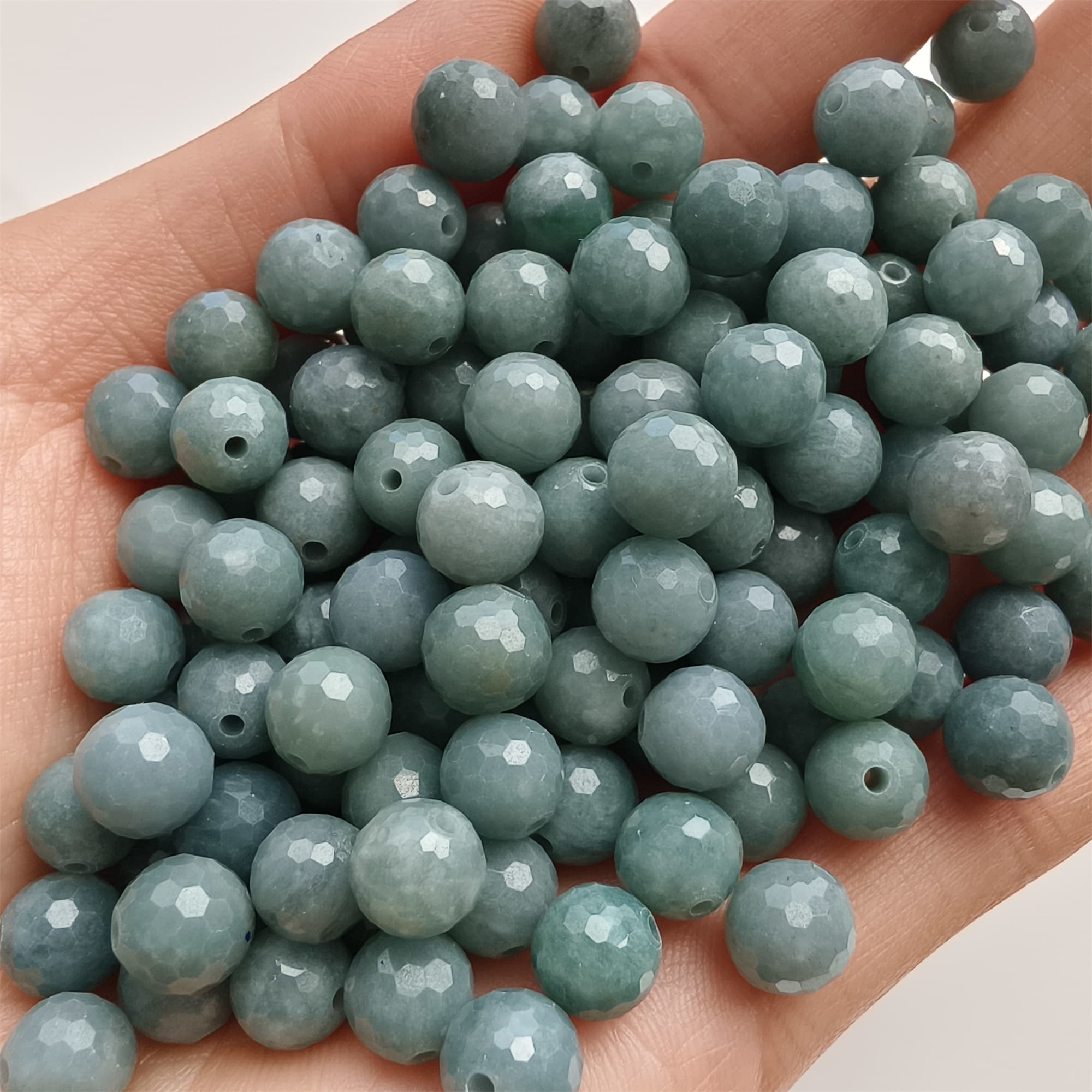 DDP 25pcs 7-7.5mm Natural Certificated Type A Blue Guatemalan Jadeite Round Diamond Cut Beads