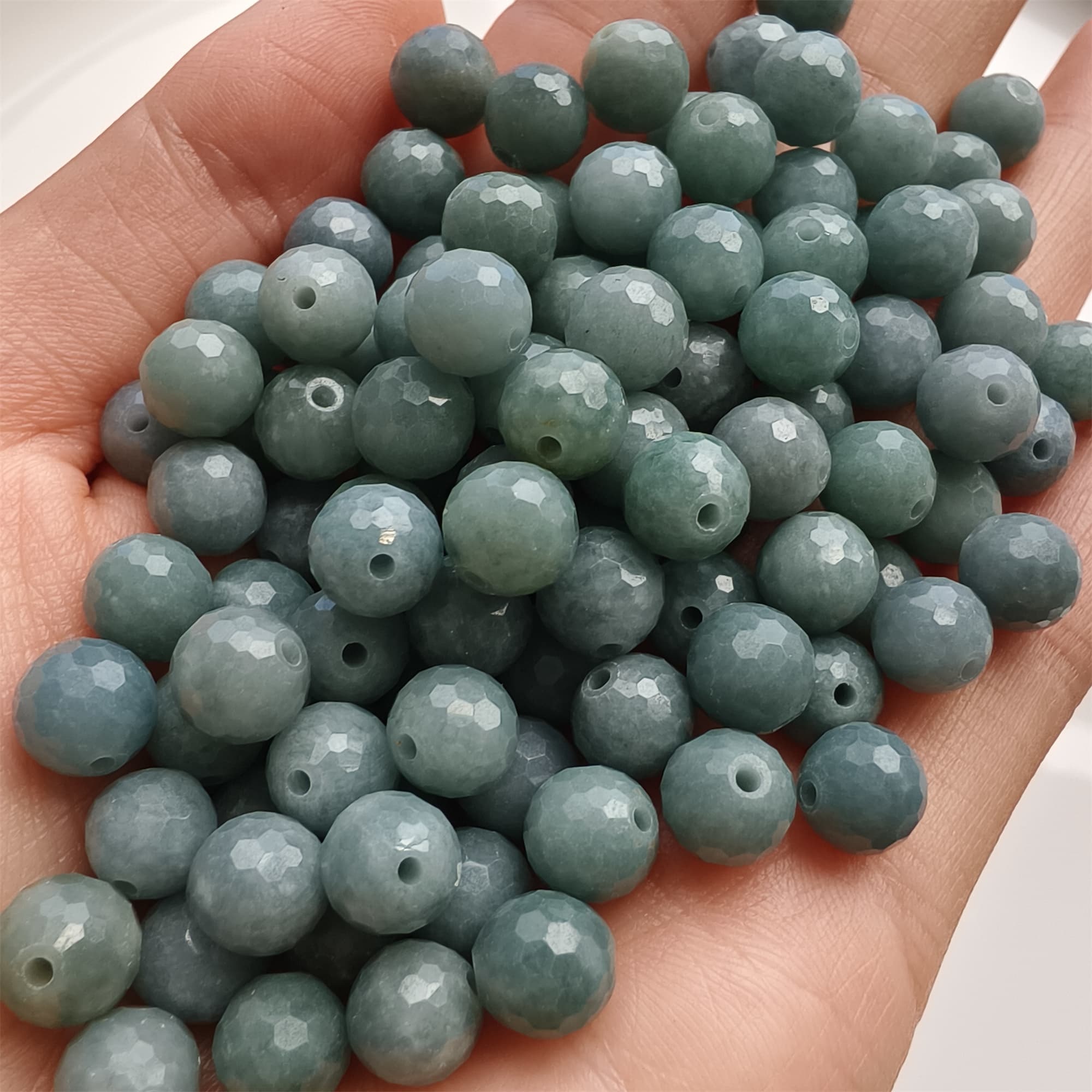 DDP 25pcs 7-7.5mm Natural Certificated Type A Blue Guatemalan Jadeite Round Diamond Cut Beads