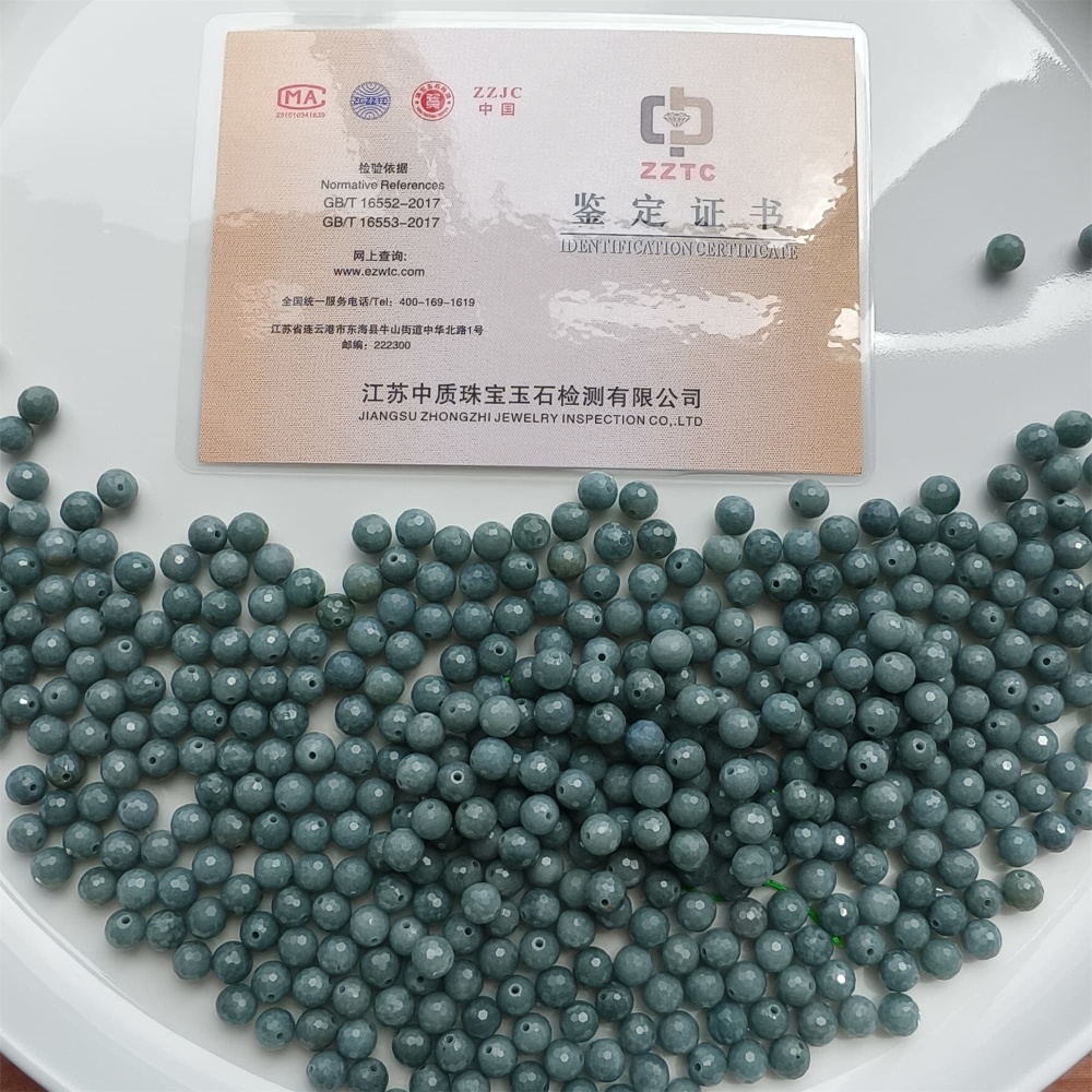 DDP 25pcs 7-7.5mm Natural Certificated Type A Blue Guatemalan Jadeite Round Diamond Cut Beads