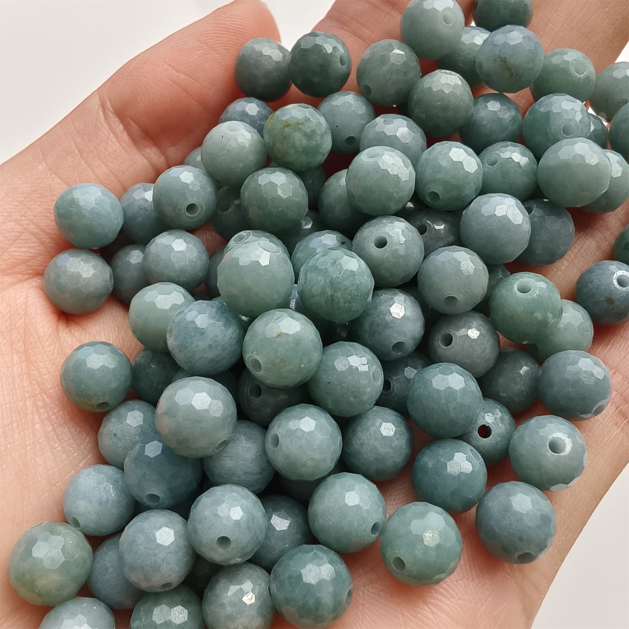 DDP 25pcs 7-7.5mm Natural Certificated Type A Blue Guatemalan Jadeite Round Diamond Cut Beads