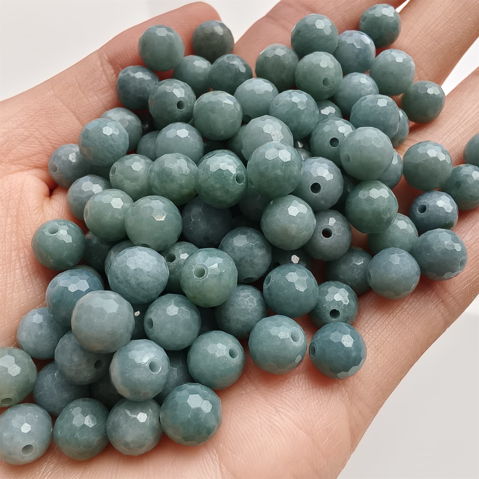 DDP 25pcs 7-7.5mm Natural Certificated Type A Blue Guatemalan Jadeite Round Diamond Cut Beads