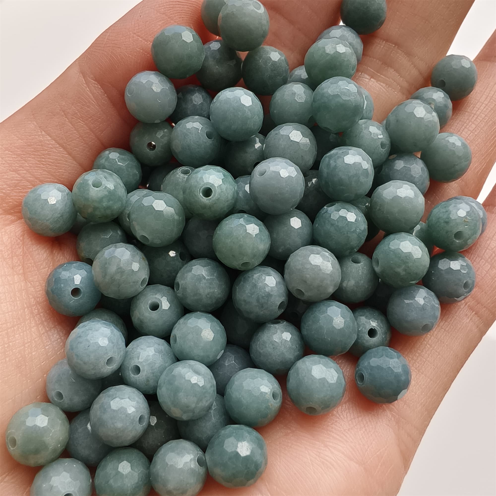 DDP 25pcs 7-7.5mm Natural Certificated Type A Blue Guatemalan Jadeite Round Diamond Cut Beads