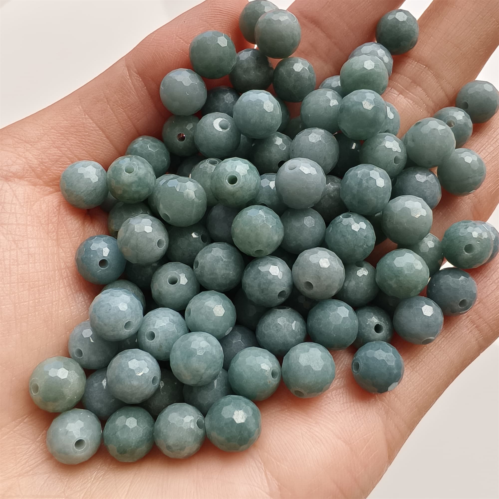 DDP 25pcs 7-7.5mm Natural Certificated Type A Blue Guatemalan Jadeite Round Diamond Cut Beads