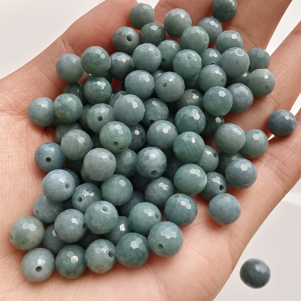 DDP 25pcs 7-7.5mm Natural Certificated Type A Blue Guatemalan Jadeite Round Diamond Cut Beads