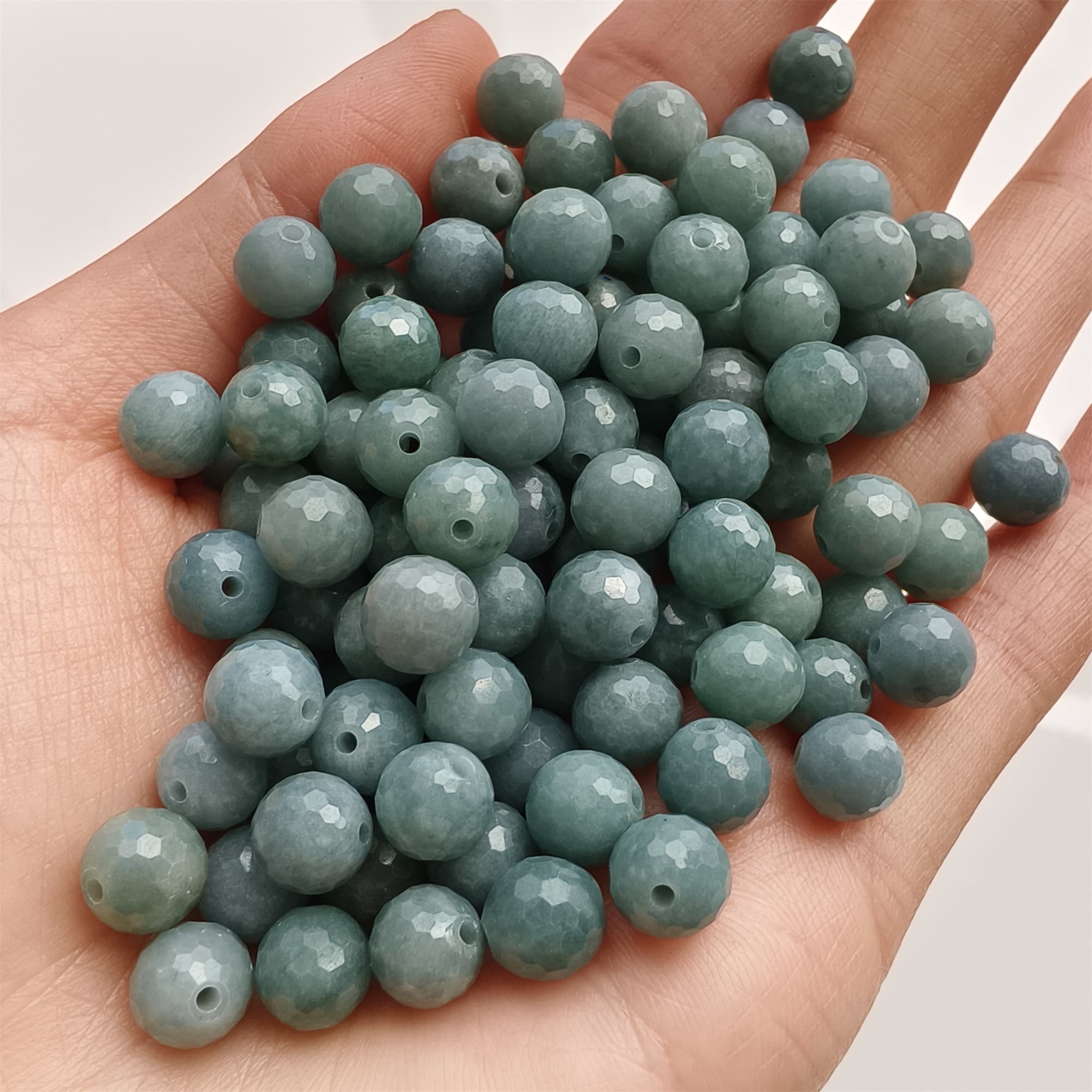 DDP 25pcs 7-7.5mm Natural Certificated Type A Blue Guatemalan Jadeite Round Diamond Cut Beads