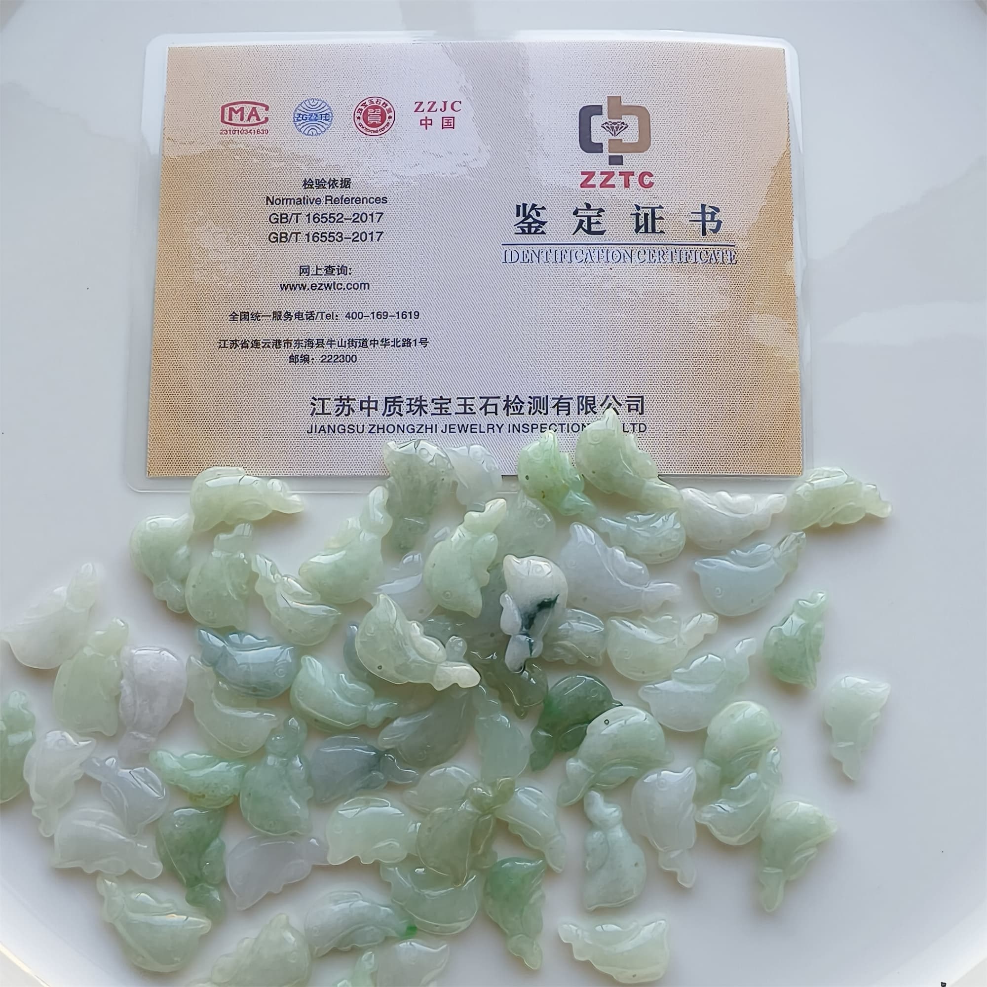 DDP 5pcs 19-25mm Natural Certificated Type A Green White Burmese Jadeite Dolphin Beads