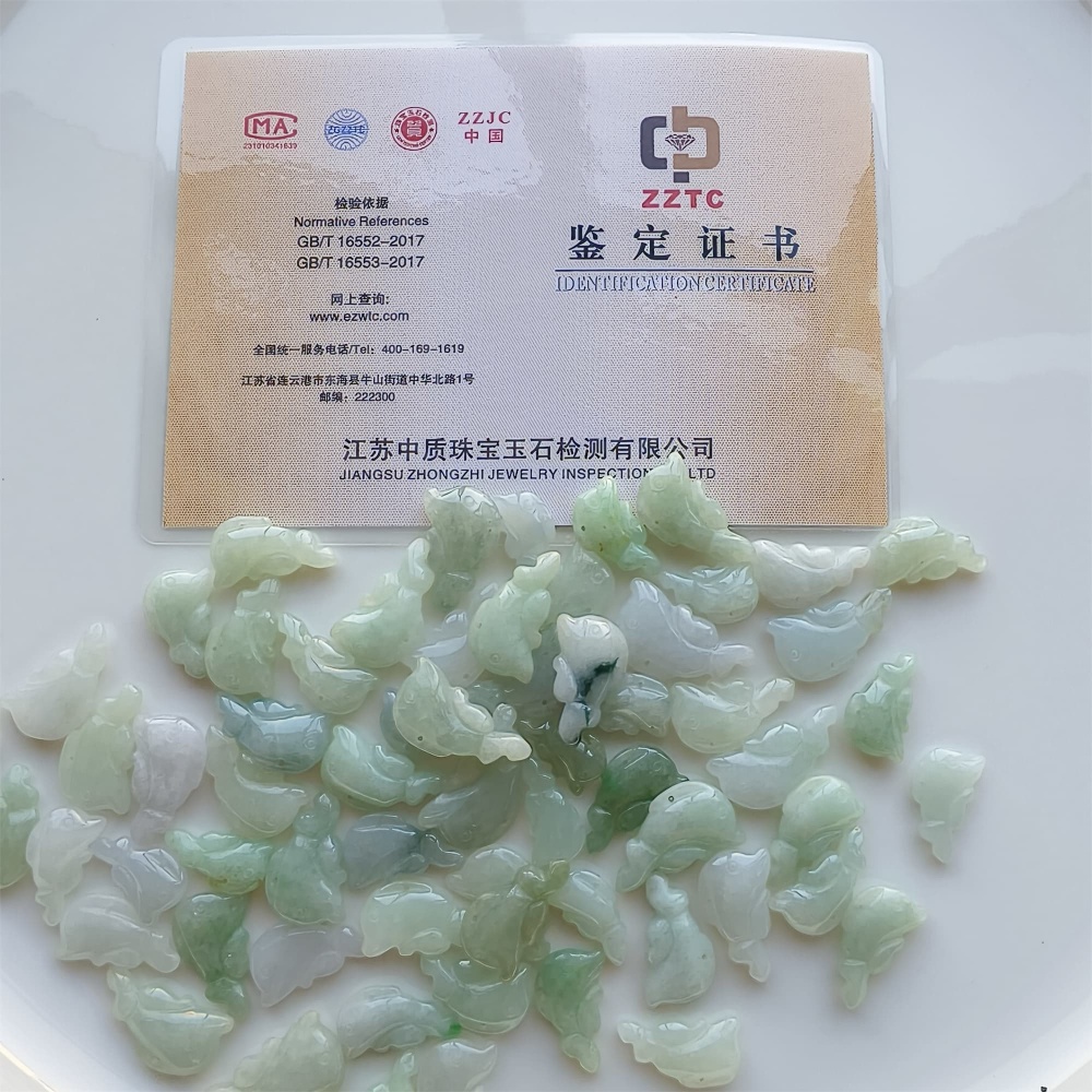 DDP 5pcs 19-25mm Natural Certificated Type A Green White Burmese Jadeite Dolphin Beads