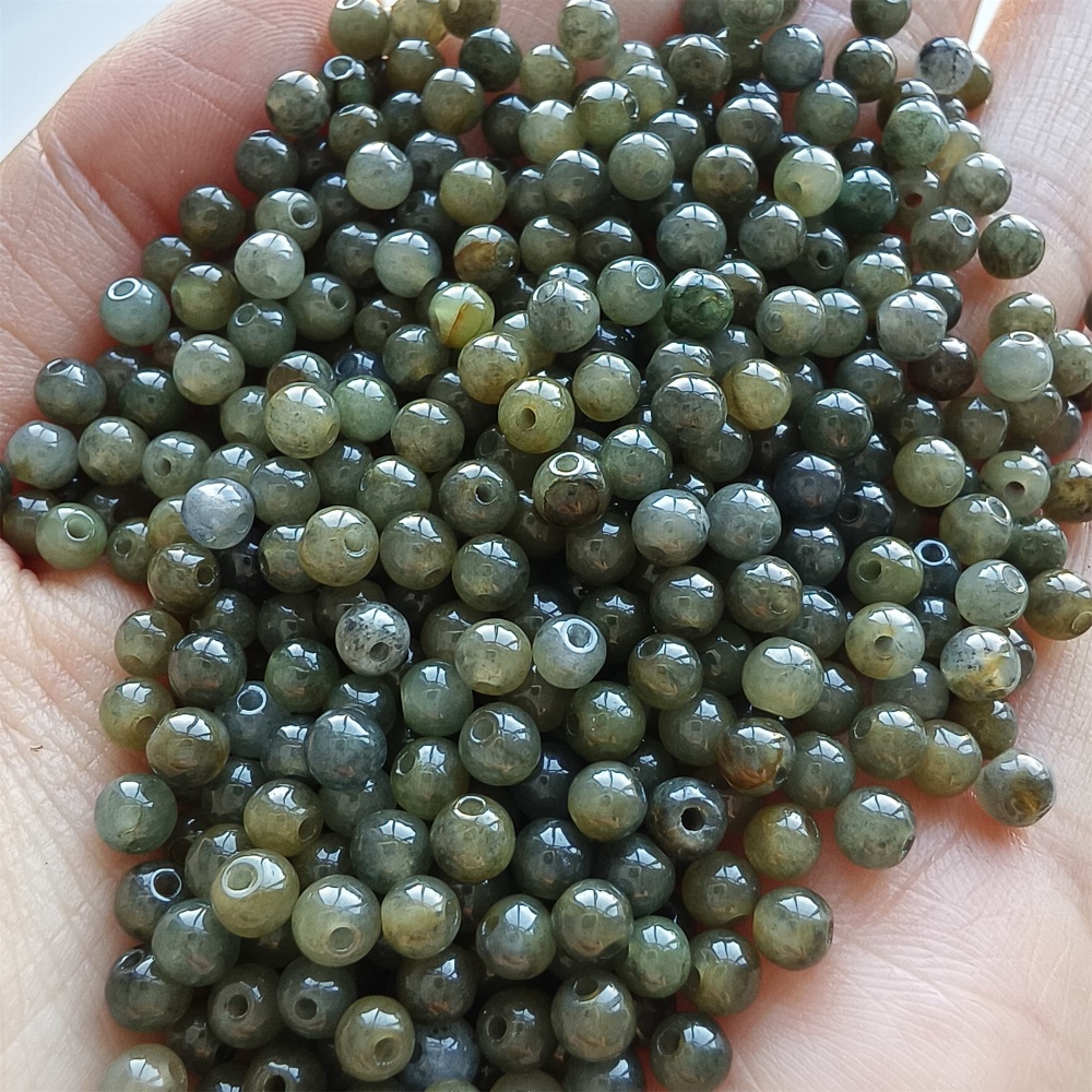 DDP 100pcs 4mm Natural Type A Untreated Yellow Black Chicken Species Burmese Jadeite Round Beads