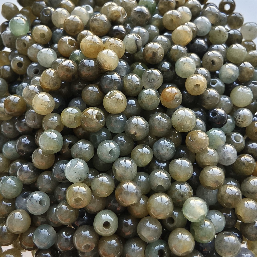 DDP 100pcs 4mm Natural Type A Untreated Yellow Black Chicken Species Burmese Jadeite Round Beads