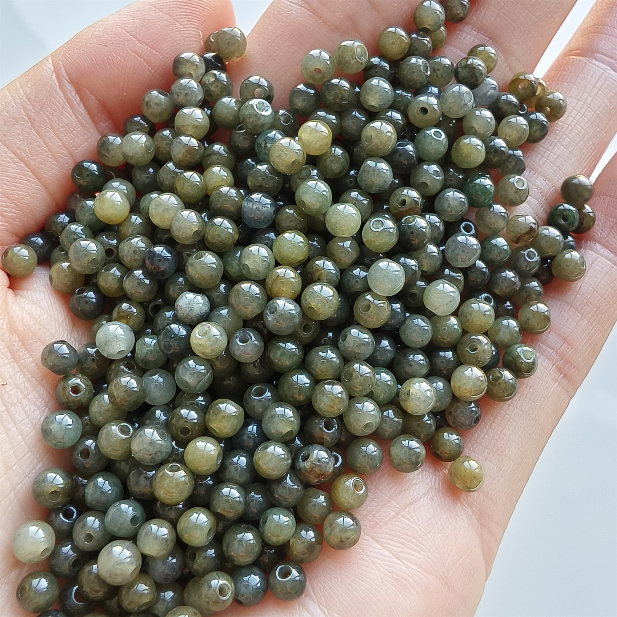 DDP 100pcs 4mm Natural Type A Untreated Yellow Black Chicken Species Burmese Jadeite Round Beads