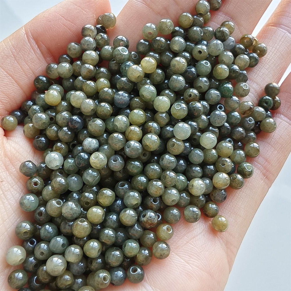 DDP 100pcs 4mm Natural Type A Untreated Yellow Black Chicken Species Burmese Jadeite Round Beads