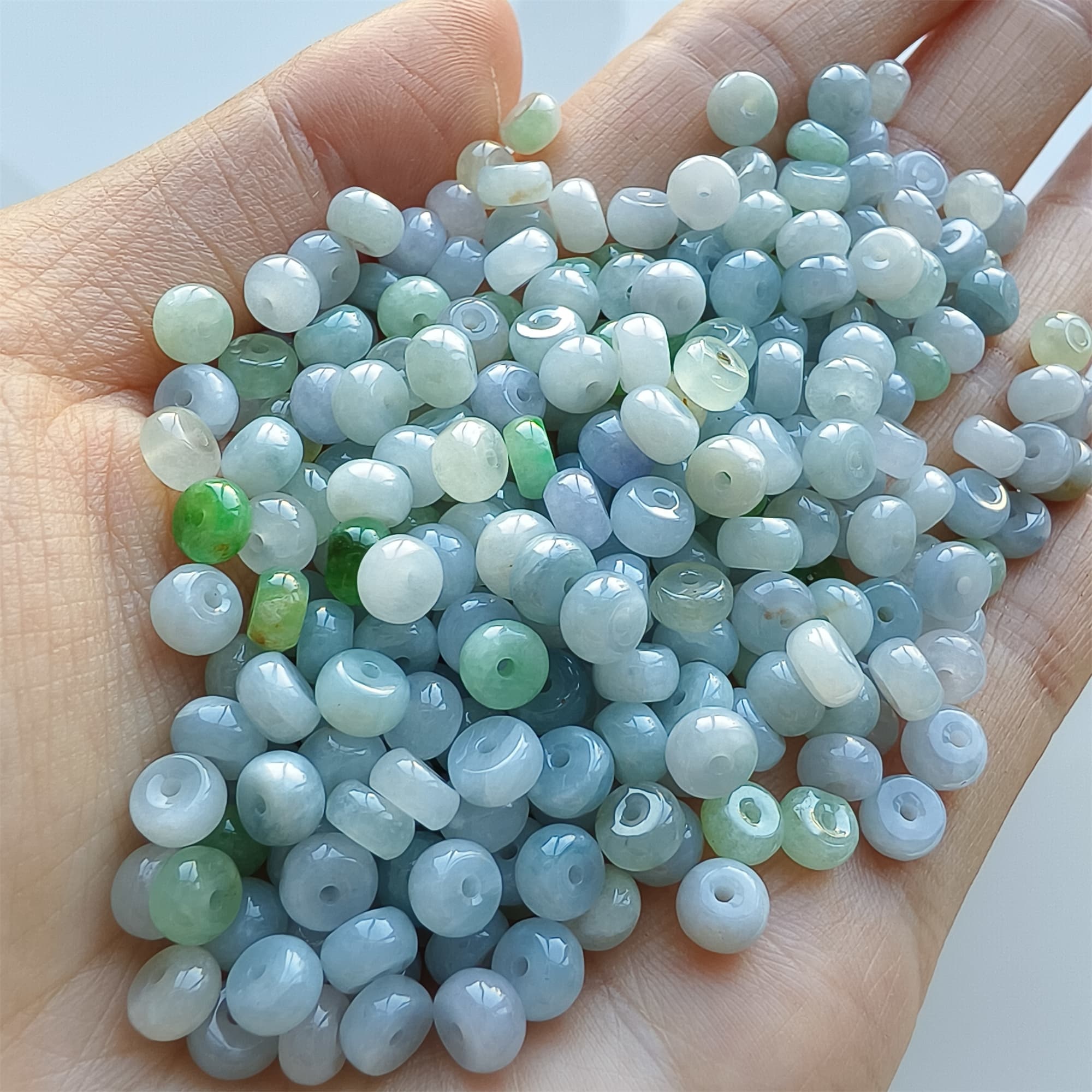 DDP 50pcs 5-5.5mm Natural Certificated Type A Untreated Green White Lavender Burmese Jadeite Rondelle Beads