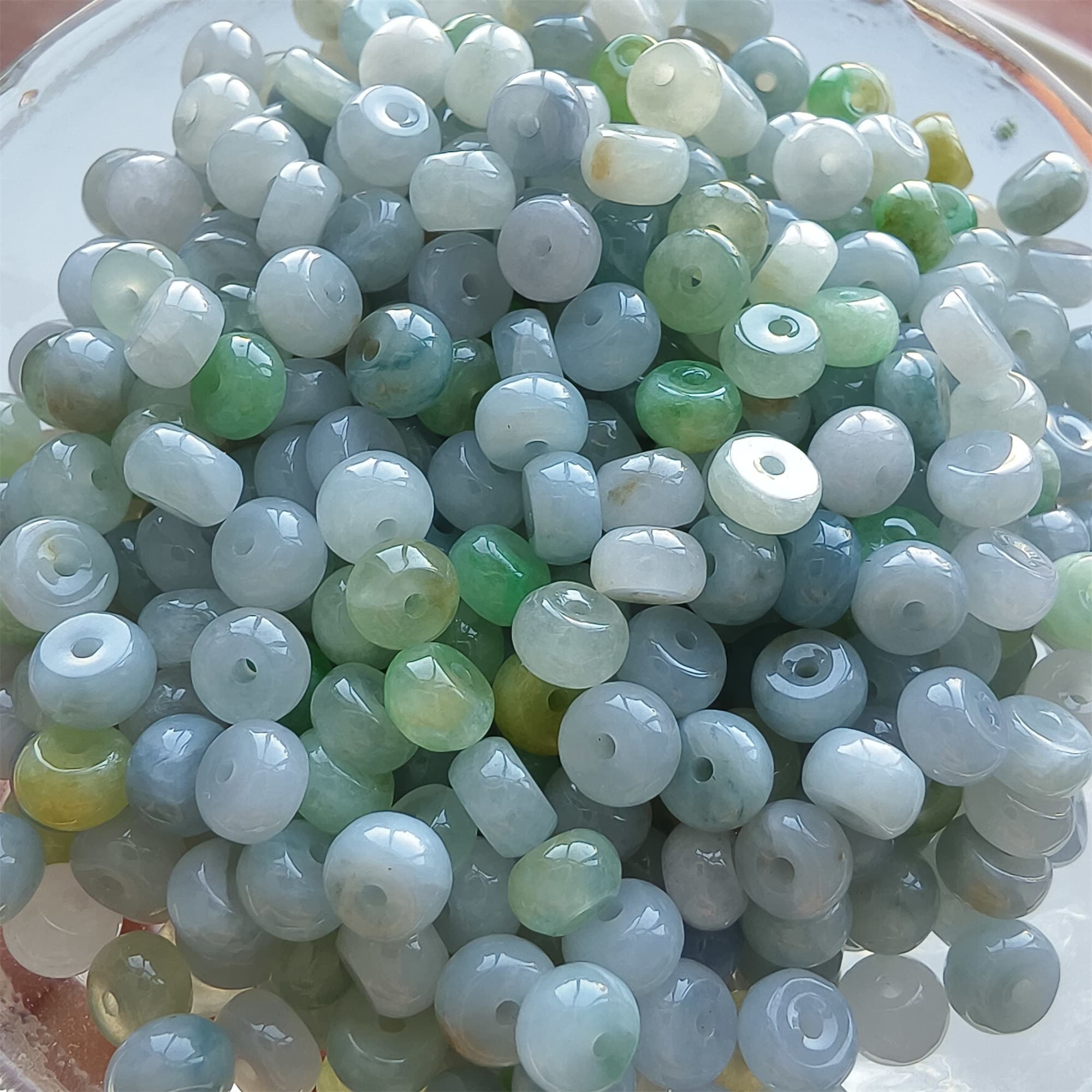 DDP 50pcs 5-5.5mm Natural Certificated Type A Untreated Green White Lavender Burmese Jadeite Rondelle Beads