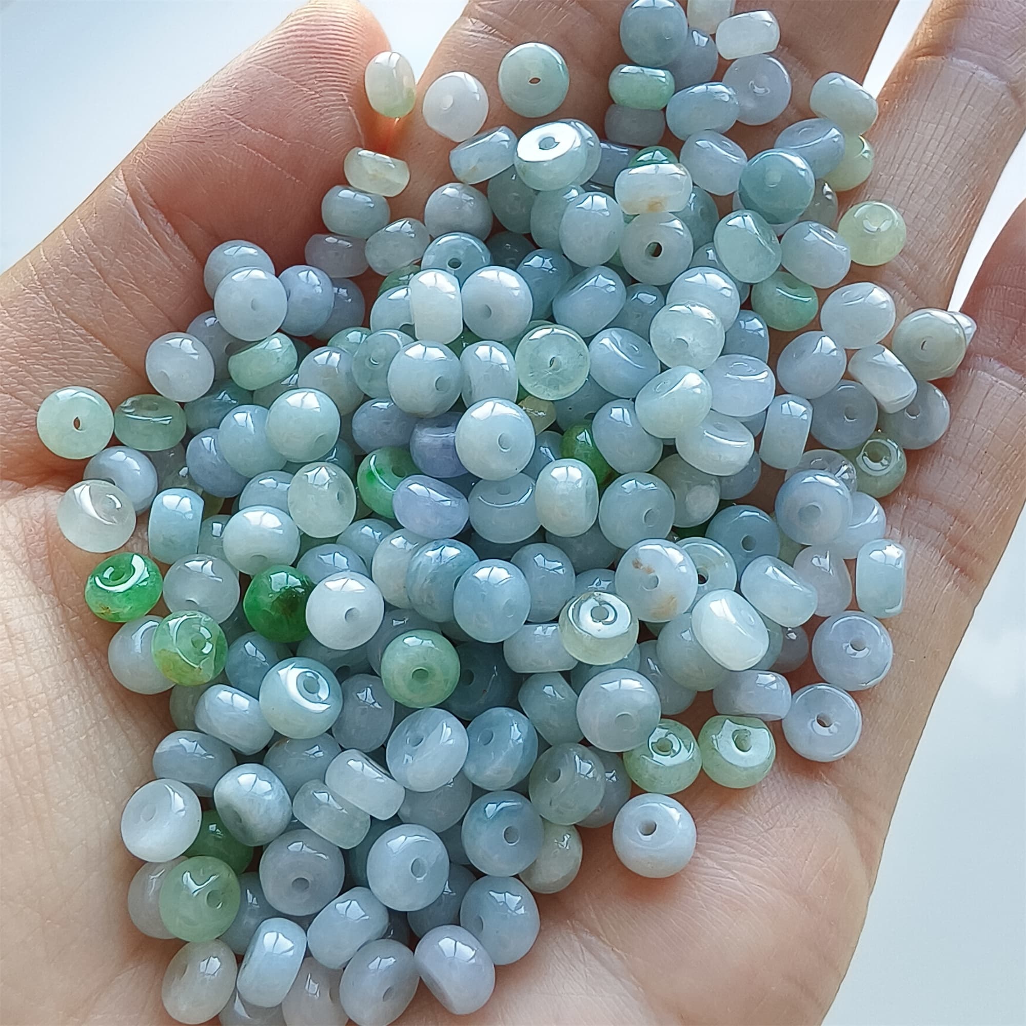 DDP 50pcs 5-5.5mm Natural Certificated Type A Untreated Green White Lavender Burmese Jadeite Rondelle Beads